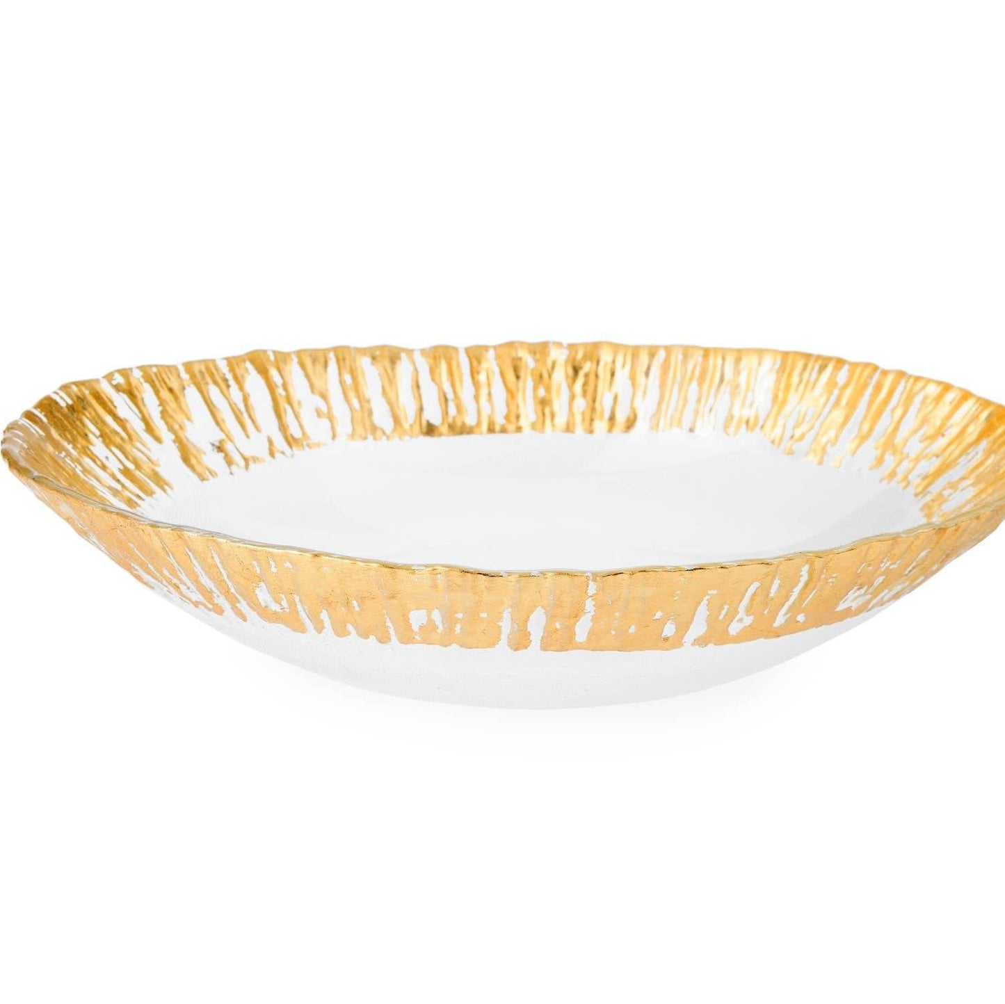 White glass serving bowl with fine gold scallop rim