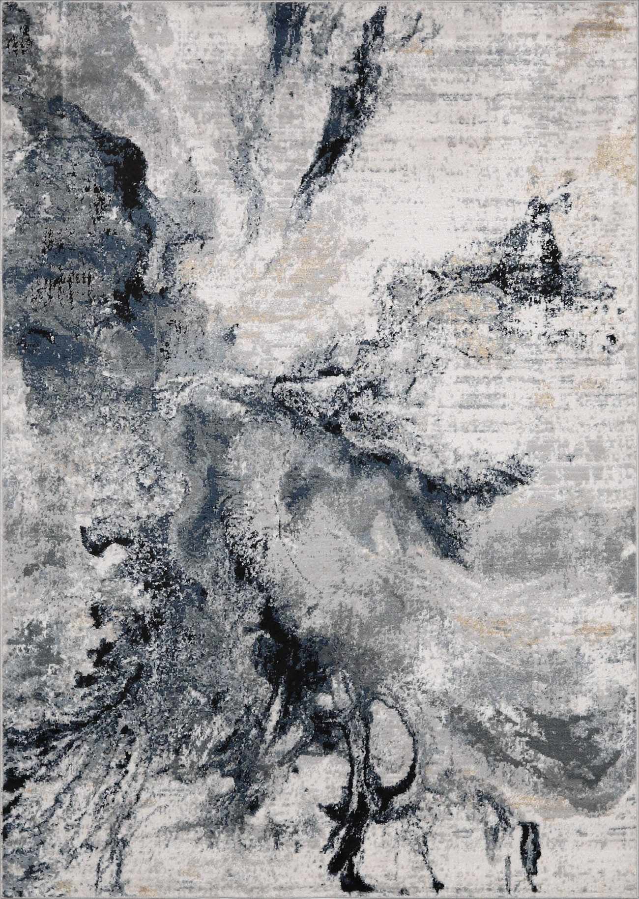 Contemporary machine-woven rug with dark charcoal and navy blue colors, perfect for a modern living room.