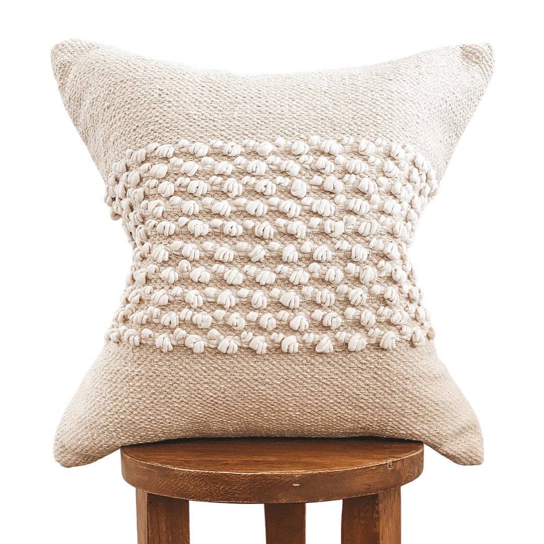 Boho Beige Corded Banded Pillow Cover