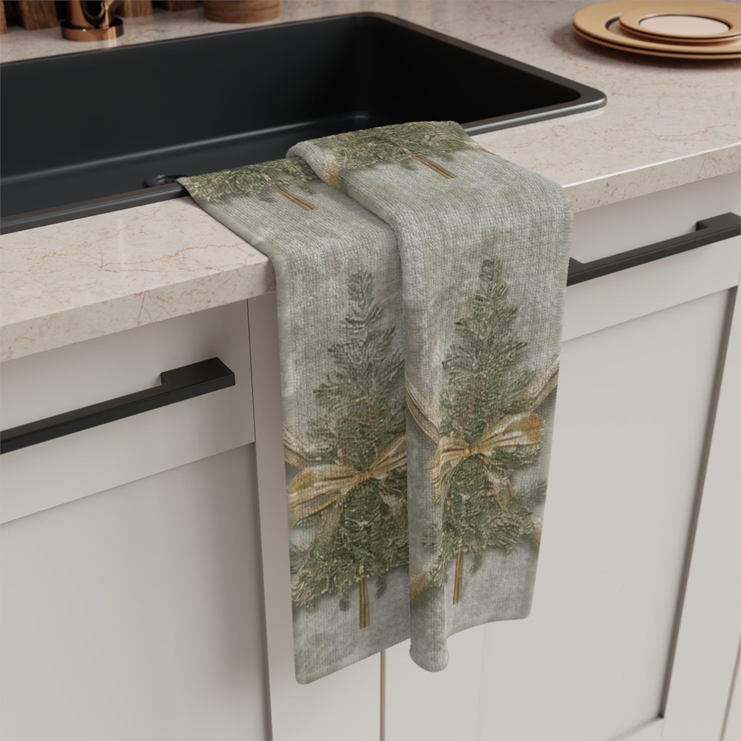 Festive Microfiber Tea Towel with Pine Tree Design