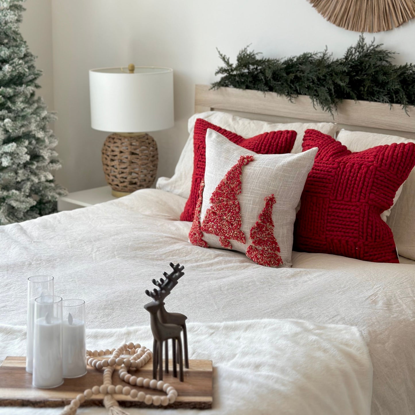 Red Christmas Tree Pillow Cover