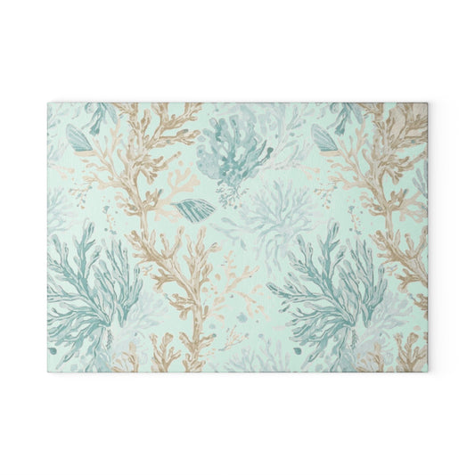 Glass Cutting Board — Coastal Seaweed Pattern Tempered-Glass Chopping Board