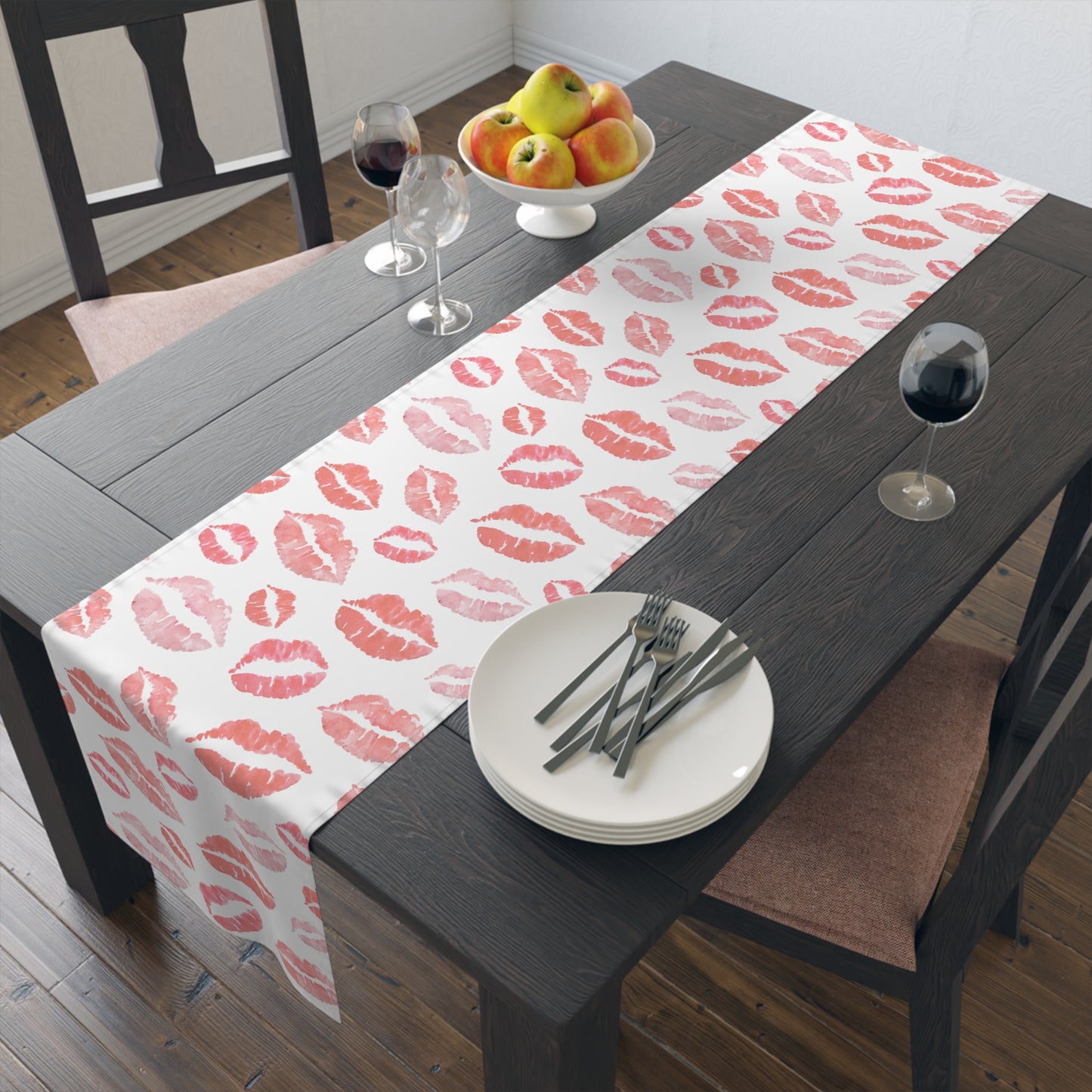 Kiss Print Table Runner — Romantic Lipstick Pattern for Valentine’s Day & Date Nights