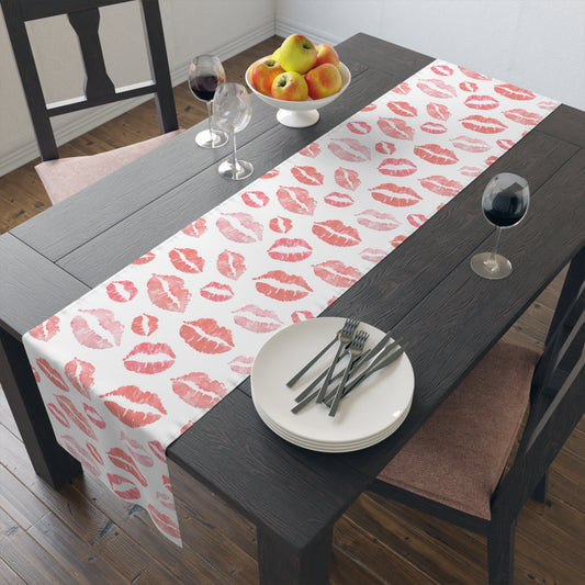 Kiss Print Table Runner — Romantic Lipstick Pattern for Valentine’s Day & Date Nights