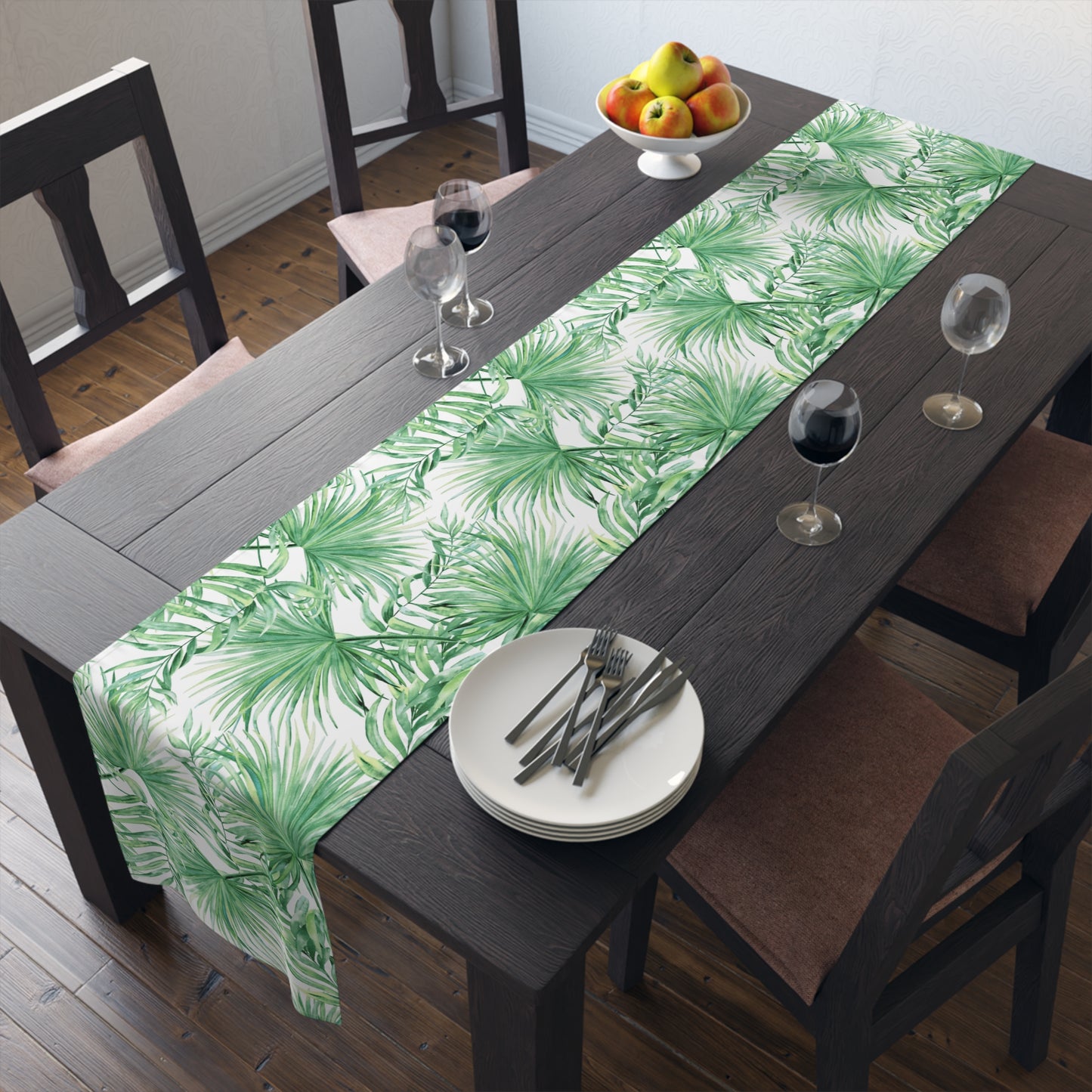Tropical Palm Table Runner — Green Leaf Botanical Dining Decor