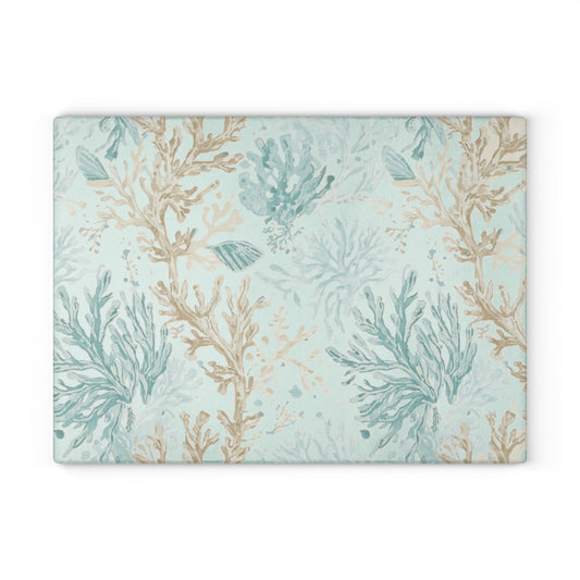 Glass Cutting Board — Coastal Seaweed Pattern Tempered-Glass Chopping Board