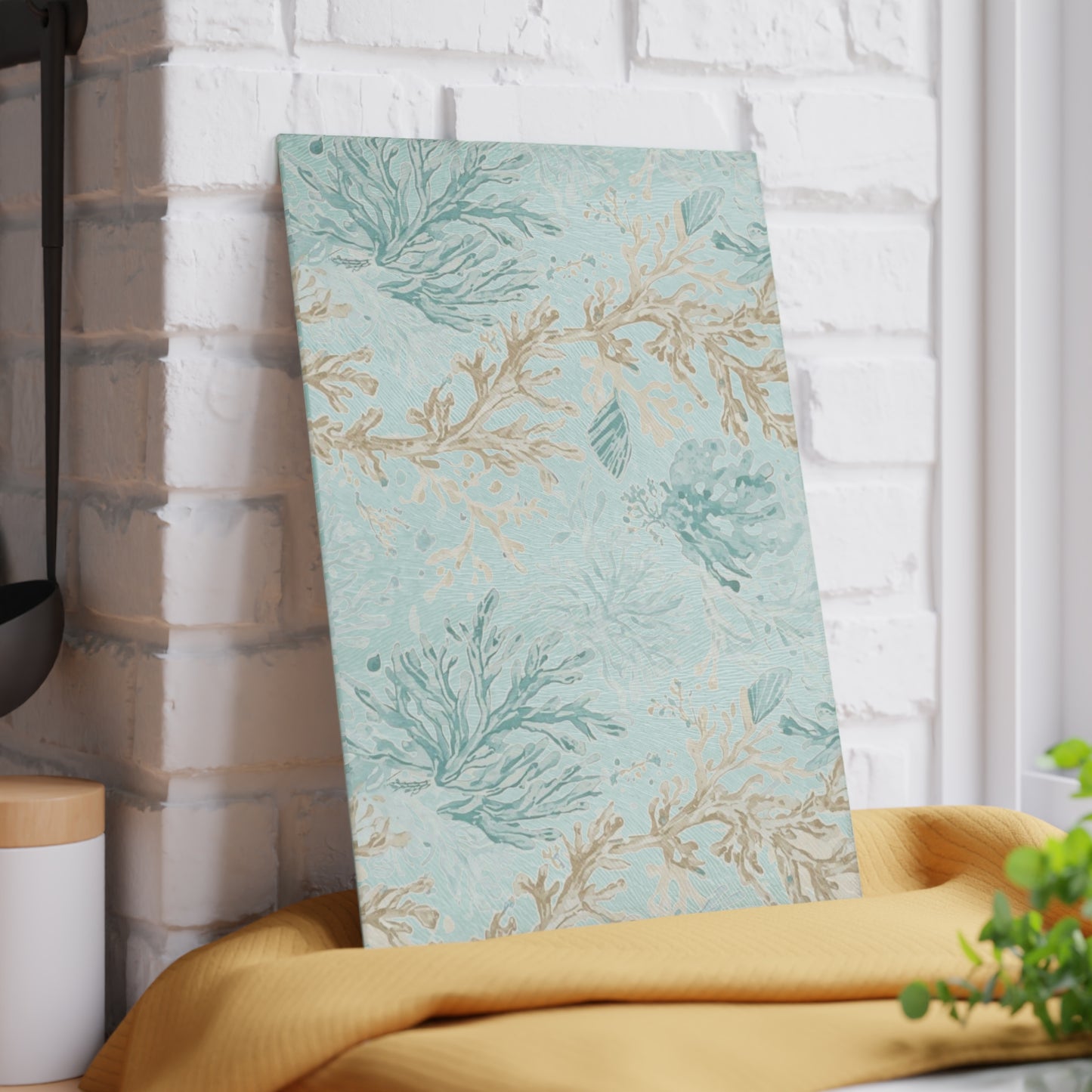 Glass Cutting Board — Coastal Seaweed Pattern Tempered-Glass Chopping Board