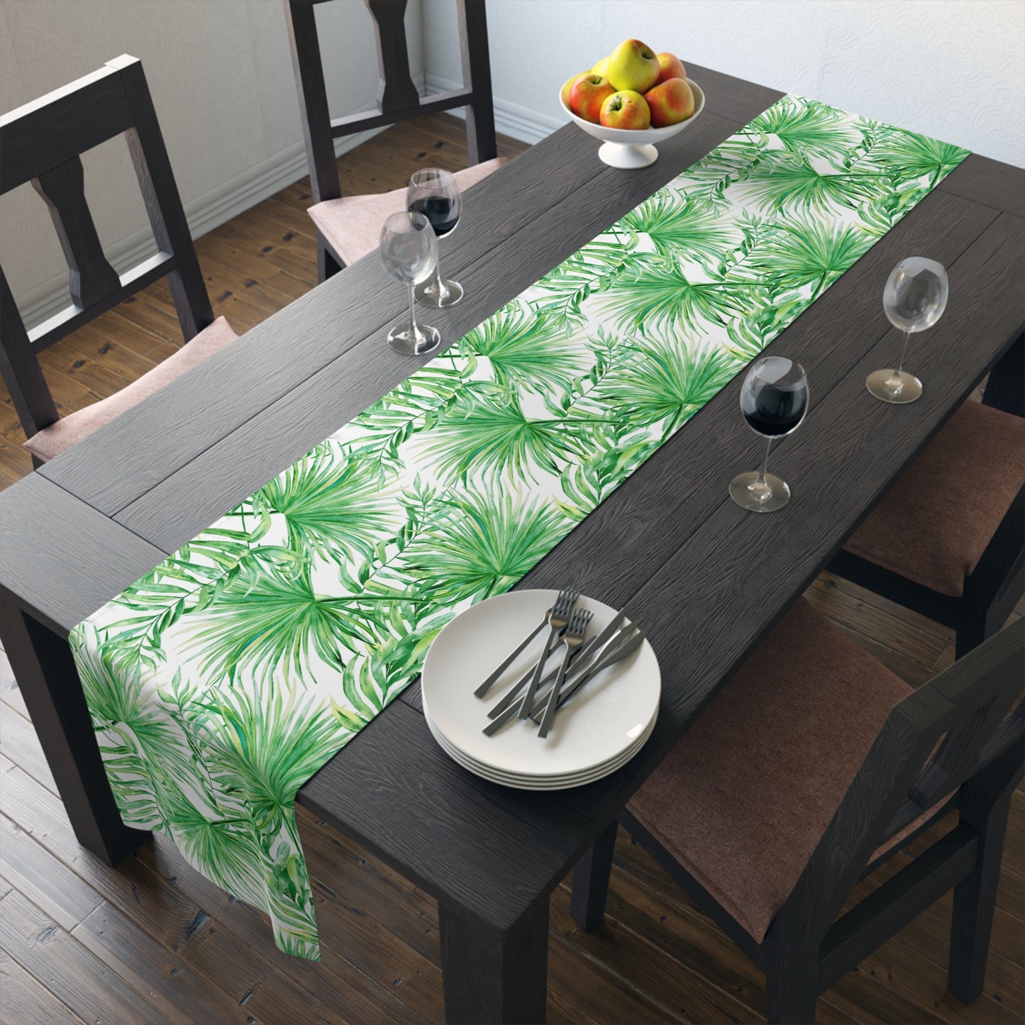 Tropical Palm Table Runner — Green Leaf Botanical Dining Decor