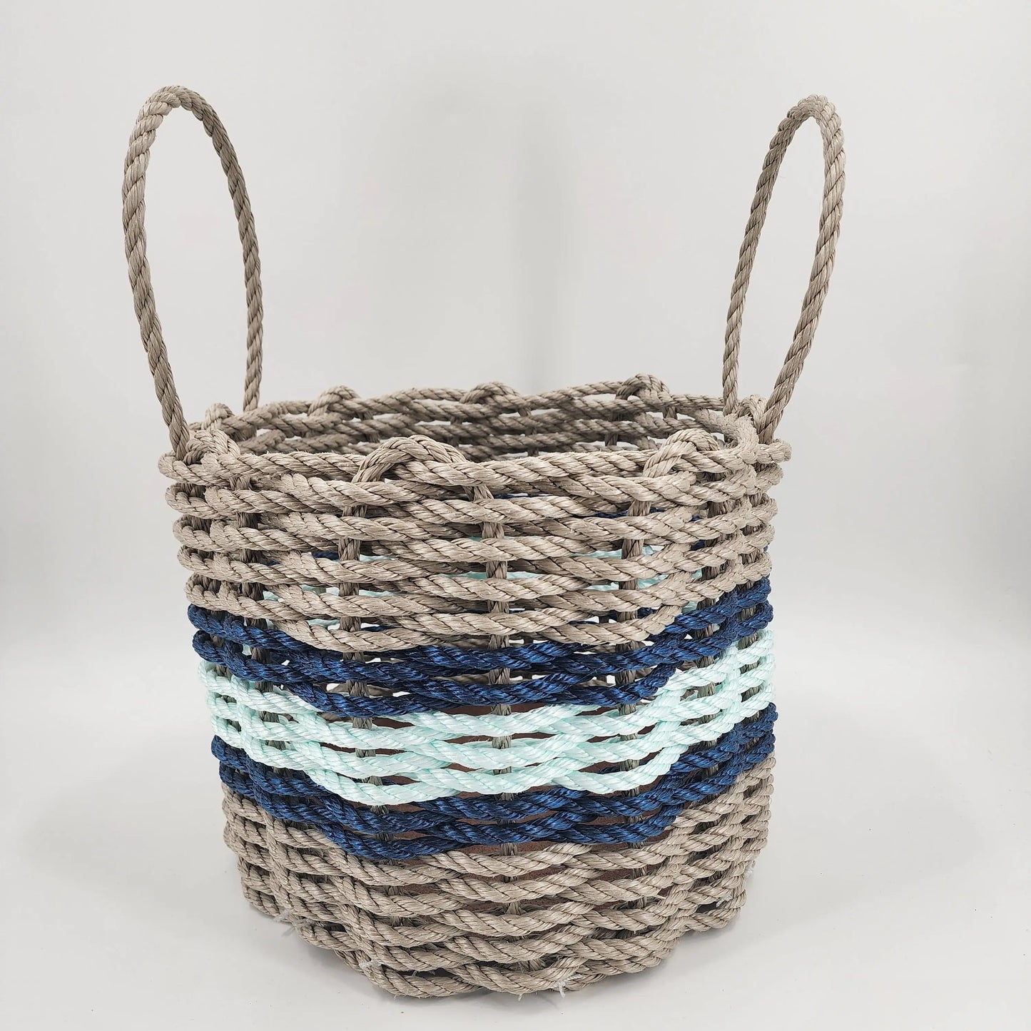 Authentic Maine Lobster Rope Storage Basket Tan and Seafoam, Accent color choice