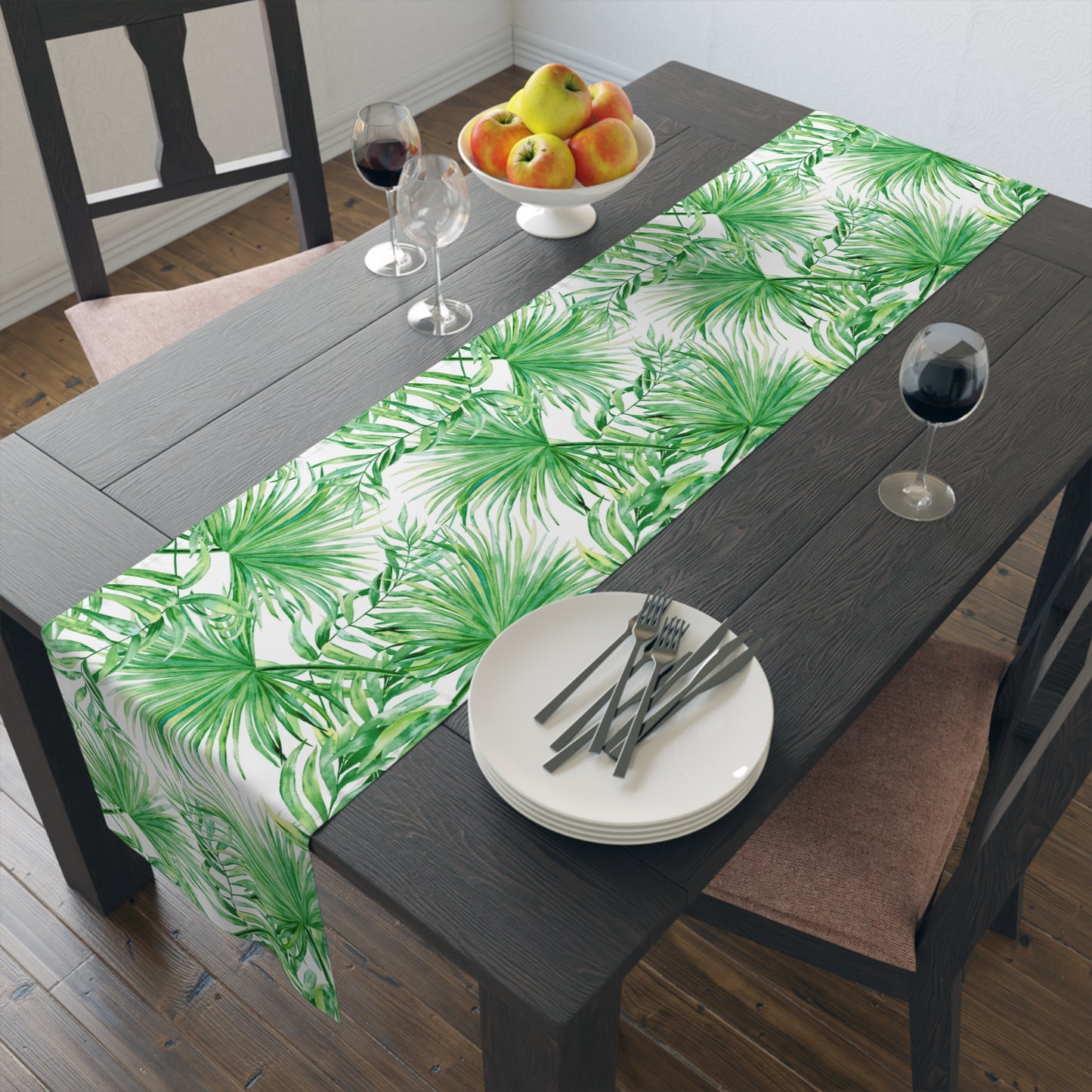 Tropical Palm Table Runner — Green Leaf Botanical Dining Decor