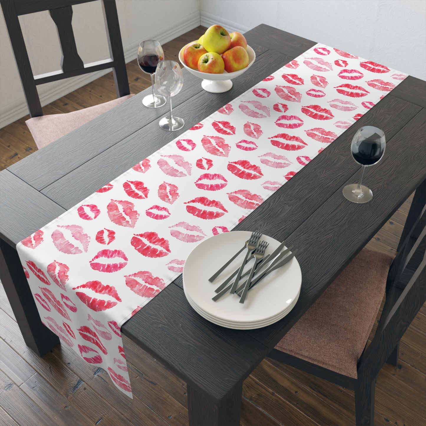 Kiss Print Table Runner — Romantic Lipstick Pattern for Valentine’s Day & Date Nights