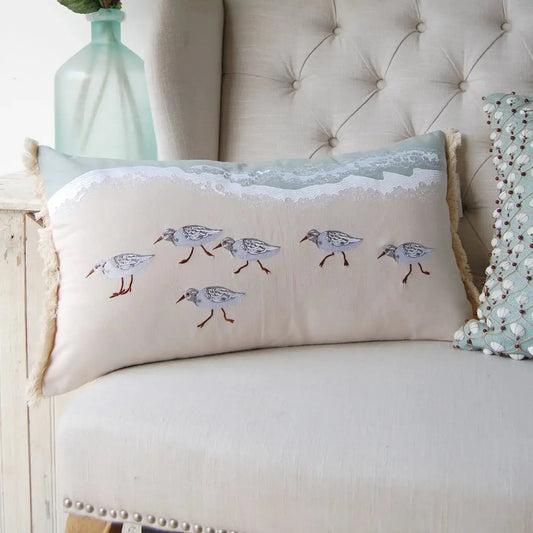 Sandpiper Embroidered Lumbar Pillow