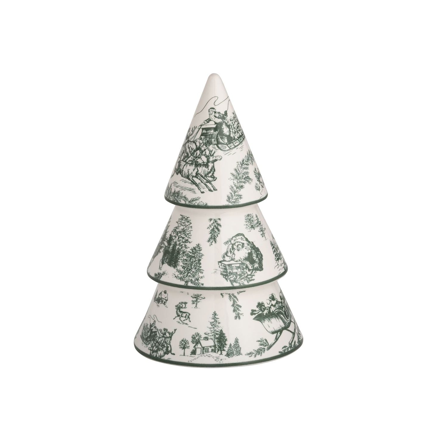 Hand-Painted Green Toile Ceramic Christmas Tree Sitters