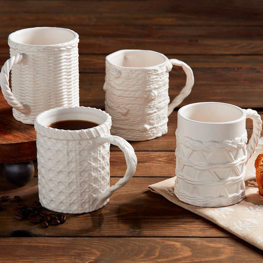 Woven Texture White Ceramic Coffee Mug