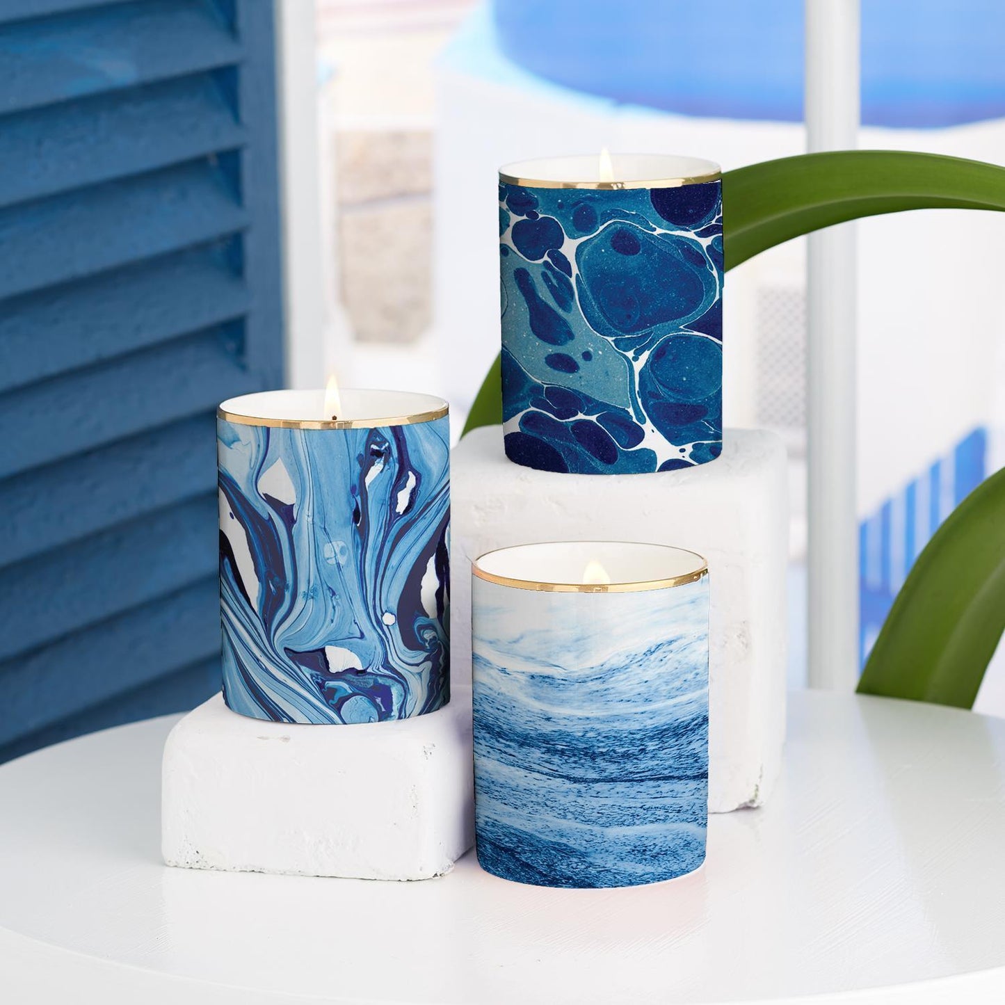 Blue Porcelain Candle - Mediterranean Ocean Scent (Soy Wax)