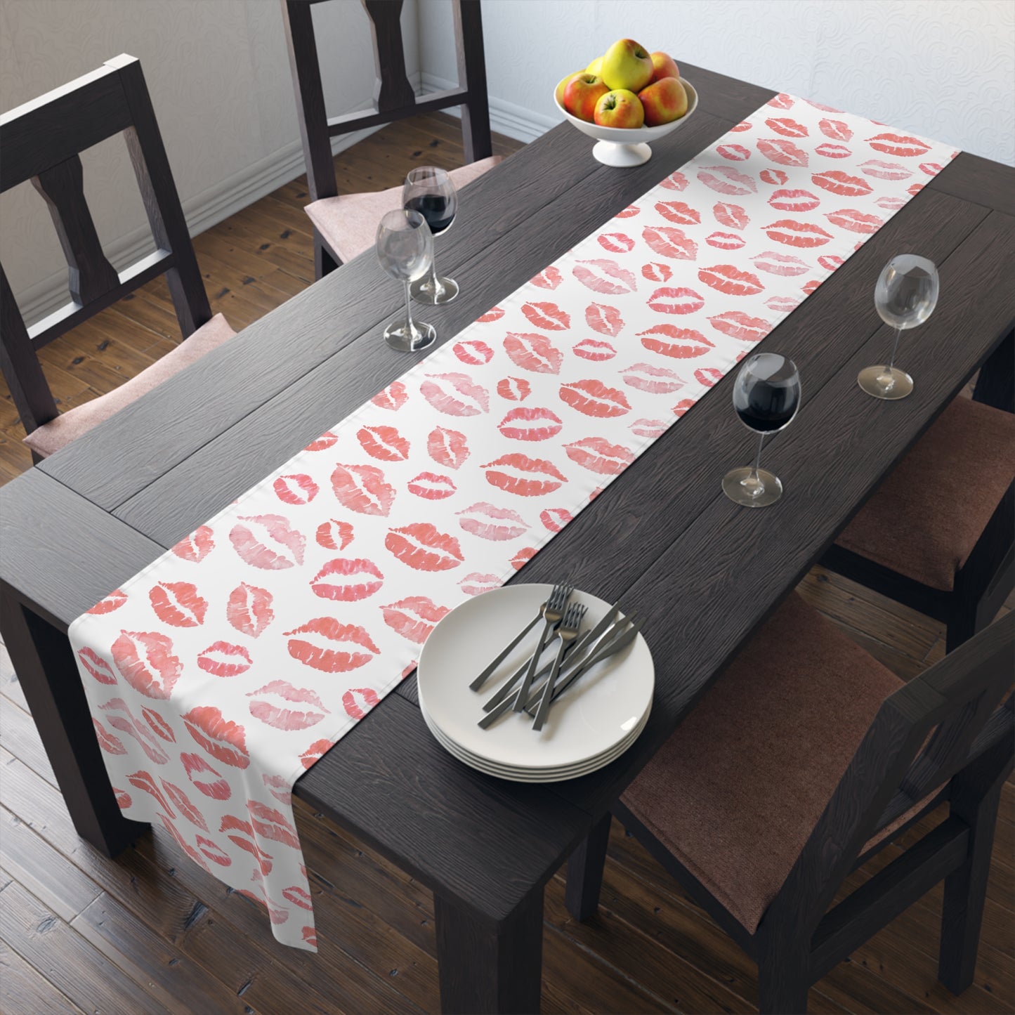 Kiss Print Table Runner — Romantic Lipstick Pattern for Valentine’s Day & Date Nights