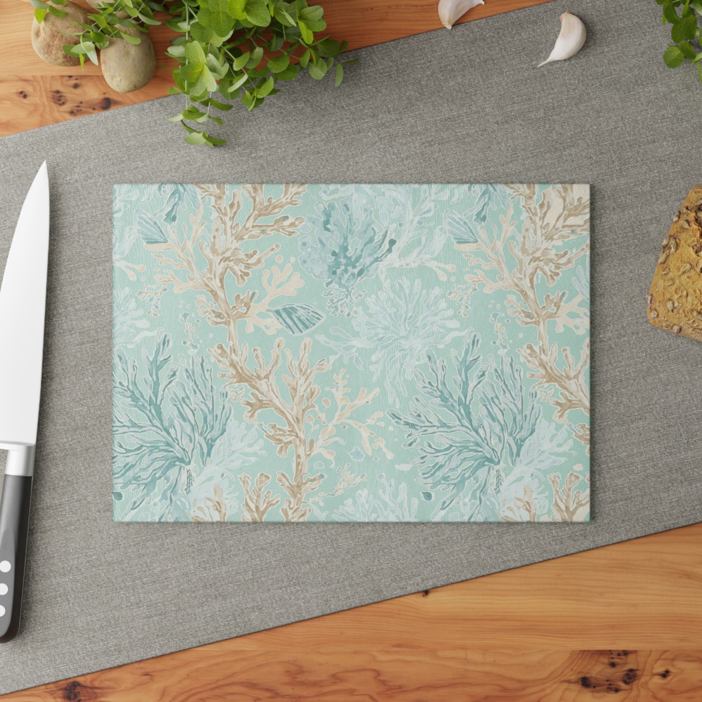 Glass Cutting Board — Coastal Seaweed Pattern Tempered-Glass Chopping Board