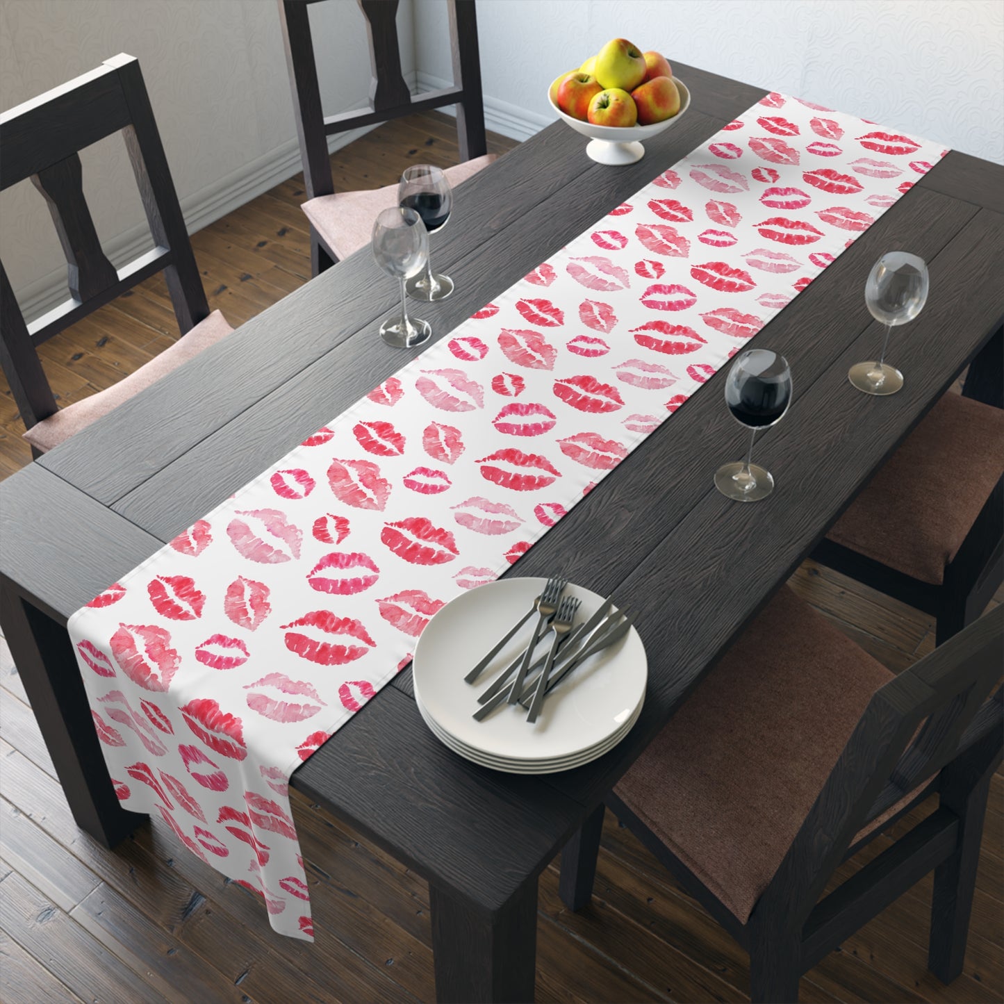 Kiss Print Table Runner — Romantic Lipstick Pattern for Valentine’s Day & Date Nights