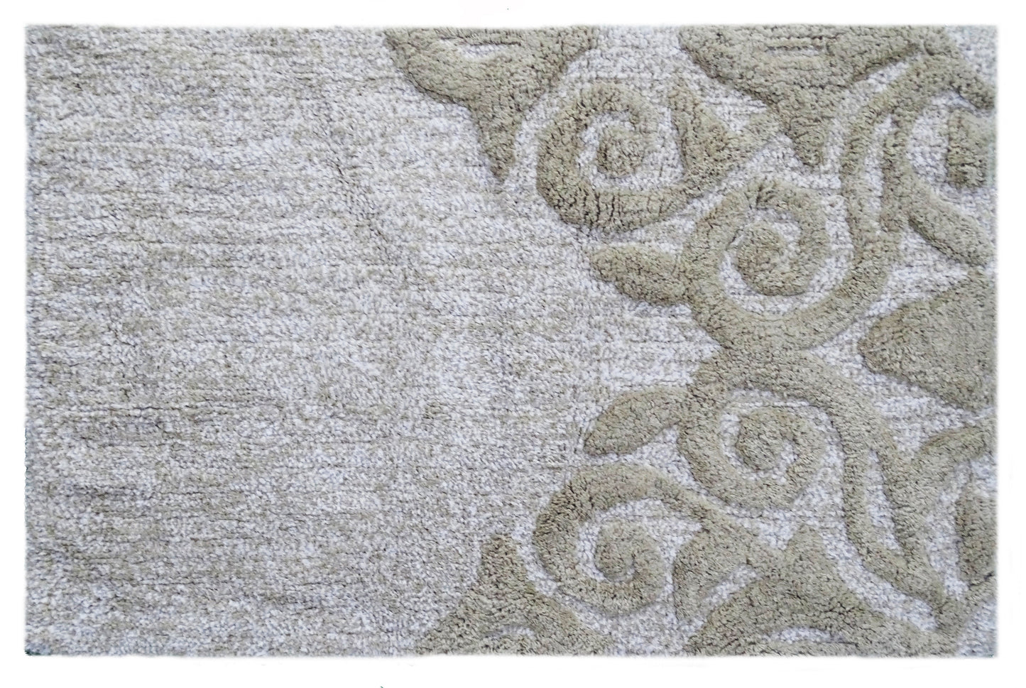 Beige & Ivory Damask Pattern Bath Rug