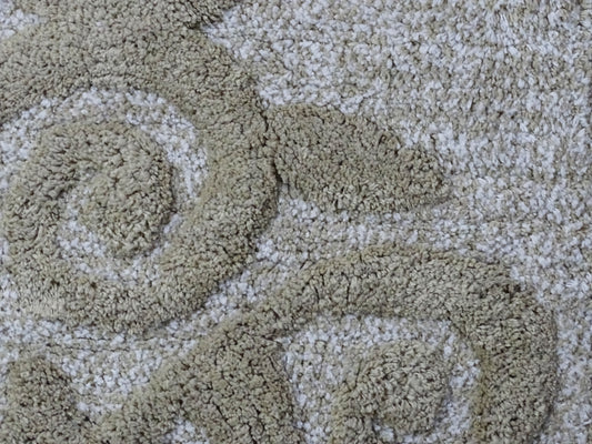 Beige & Ivory Damask Pattern Bath Rug