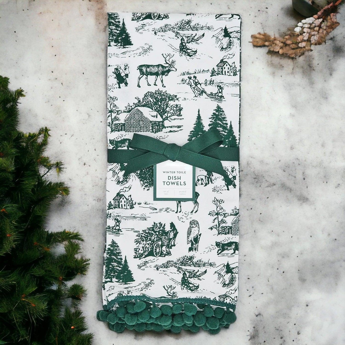 Forest Green Christmas Dish Towels – Set of 2