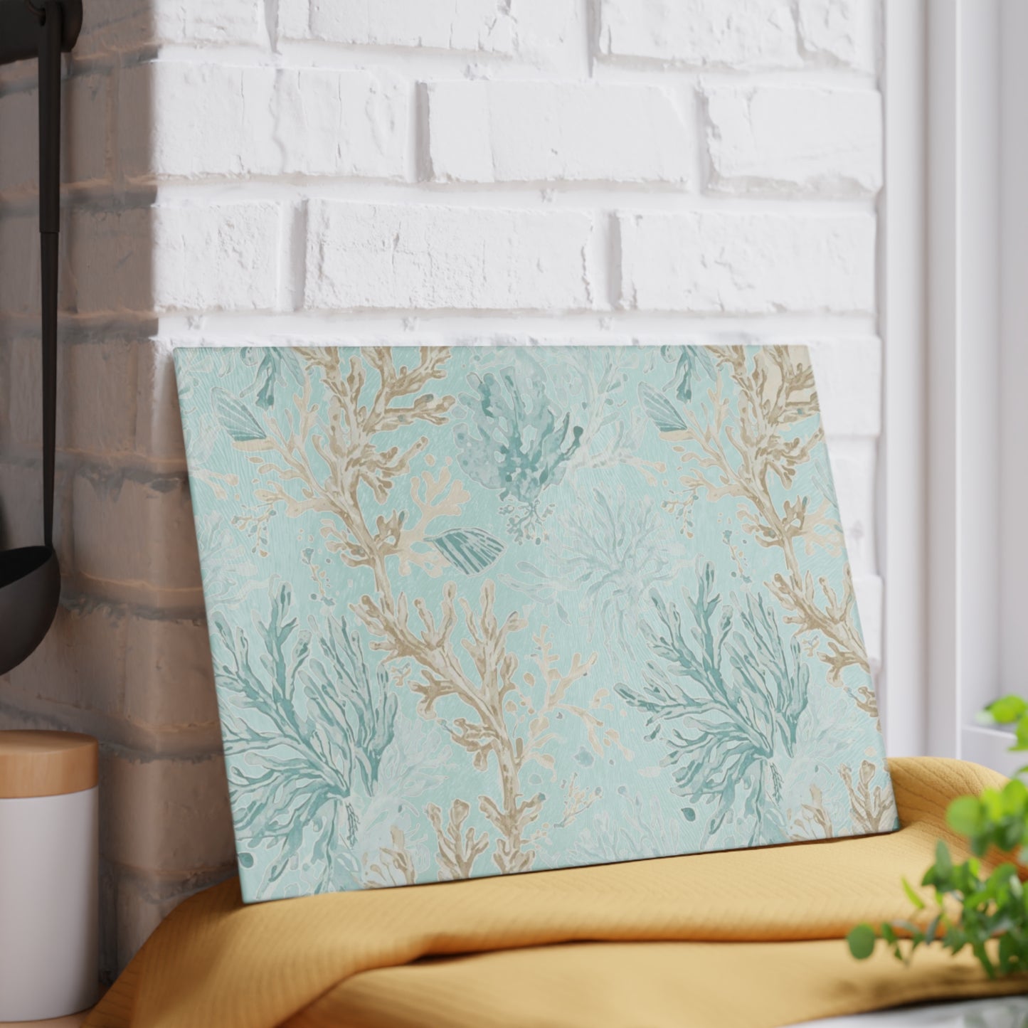 Glass Cutting Board — Coastal Seaweed Pattern Tempered-Glass Chopping Board