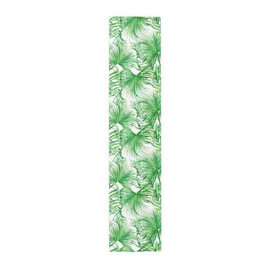 Tropical Palm Table Runner — Green Leaf Botanical Dining Decor