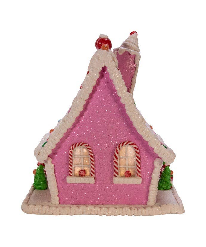 Christmas Gingerbread House - Candy Pink LED Holiday Decor 10" Battery Operated