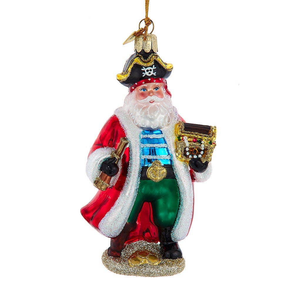 Coastal Pirate Santa Glass Ornament