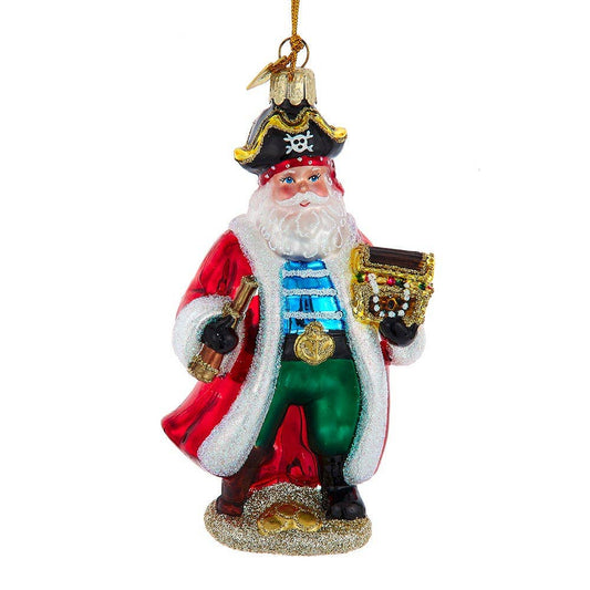 Coastal Pirate Santa Glass Ornament