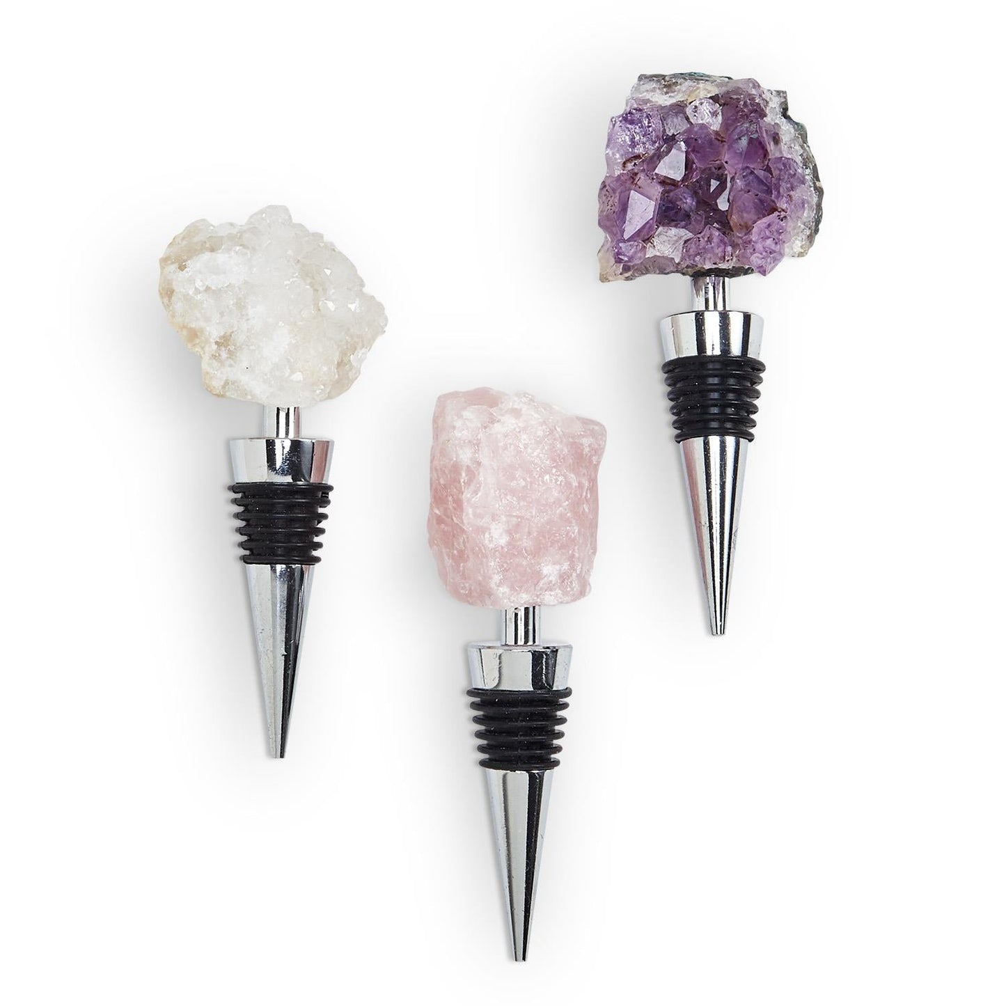 Natural Stone Wine Bottle Stopper - Amethyst, Geode, or Rose Quartz