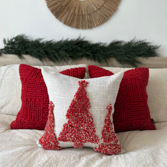 Red Christmas Tree Pillow Cover