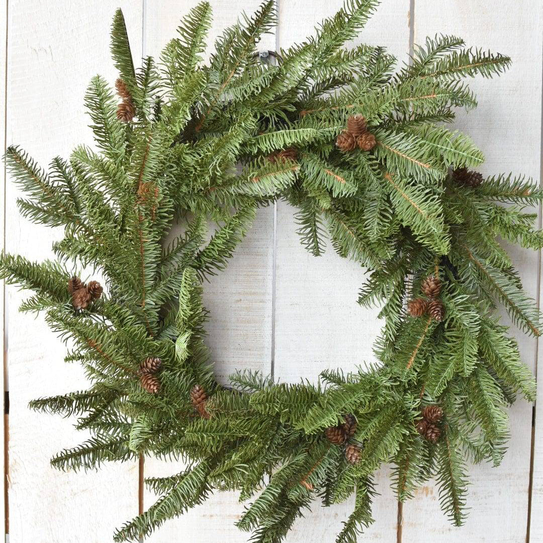 24" Faux Green Spruce Real Touch Wreath w/Faux Pinecones