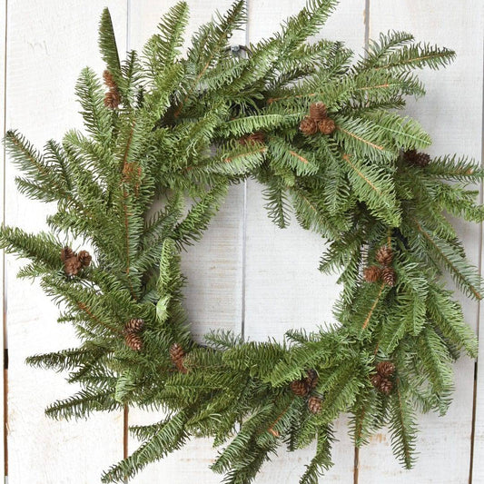 24" Faux Green Spruce Real Touch Wreath w/Faux Pinecones