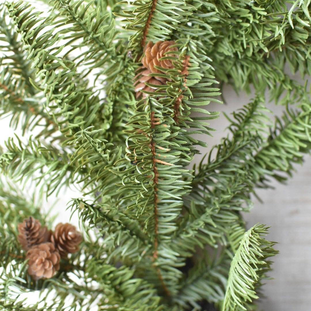 24" Faux Green Spruce Real Touch Wreath w/Faux Pinecones