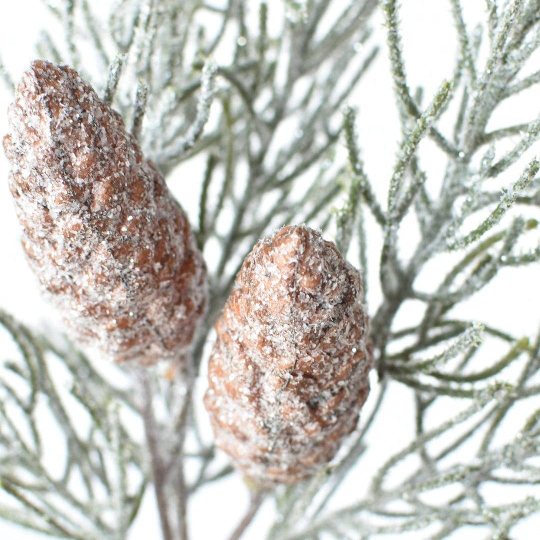 13" Faux Frosted Greenery with Faux Pinecones
