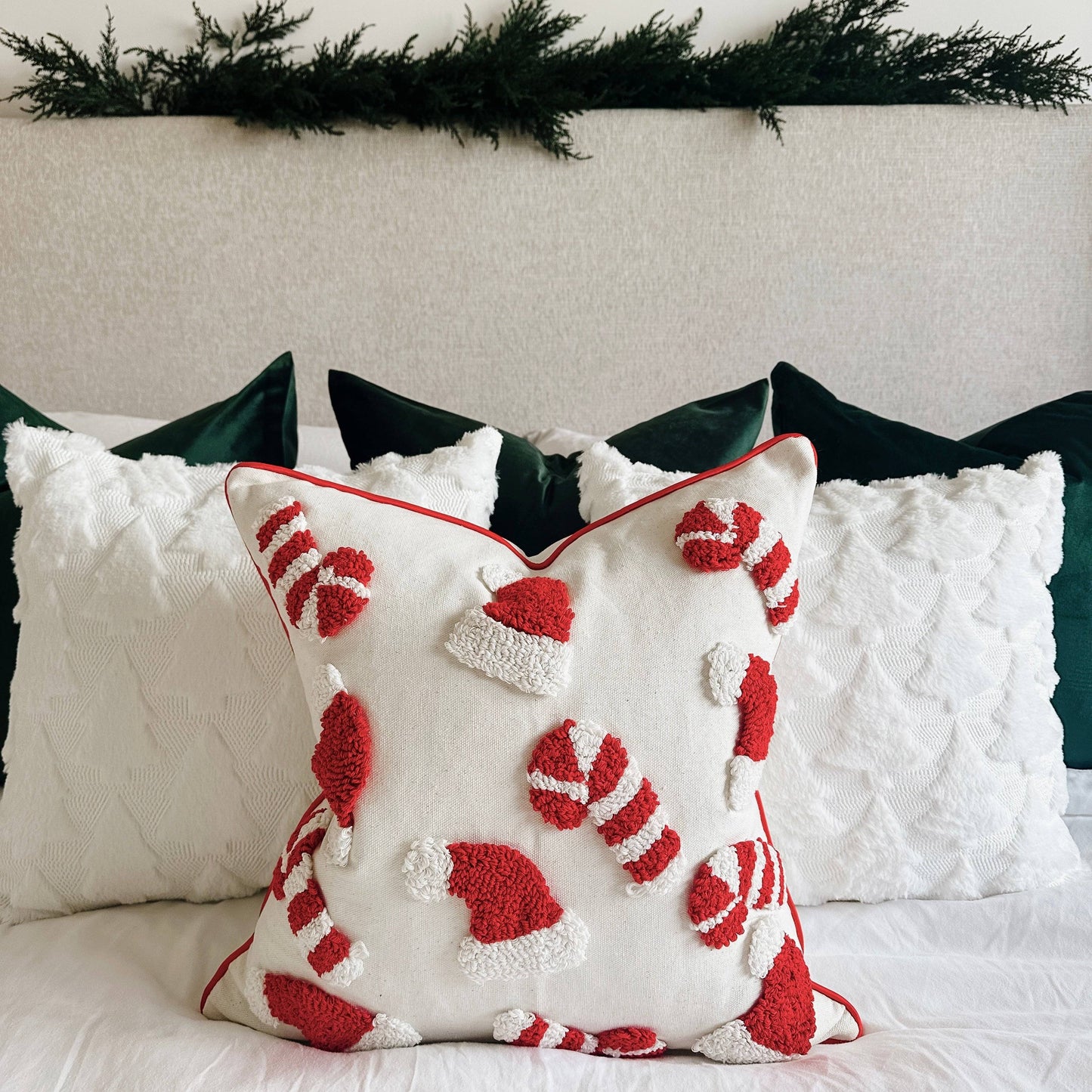 Candy Cane & Santa Hat Pillow Cover