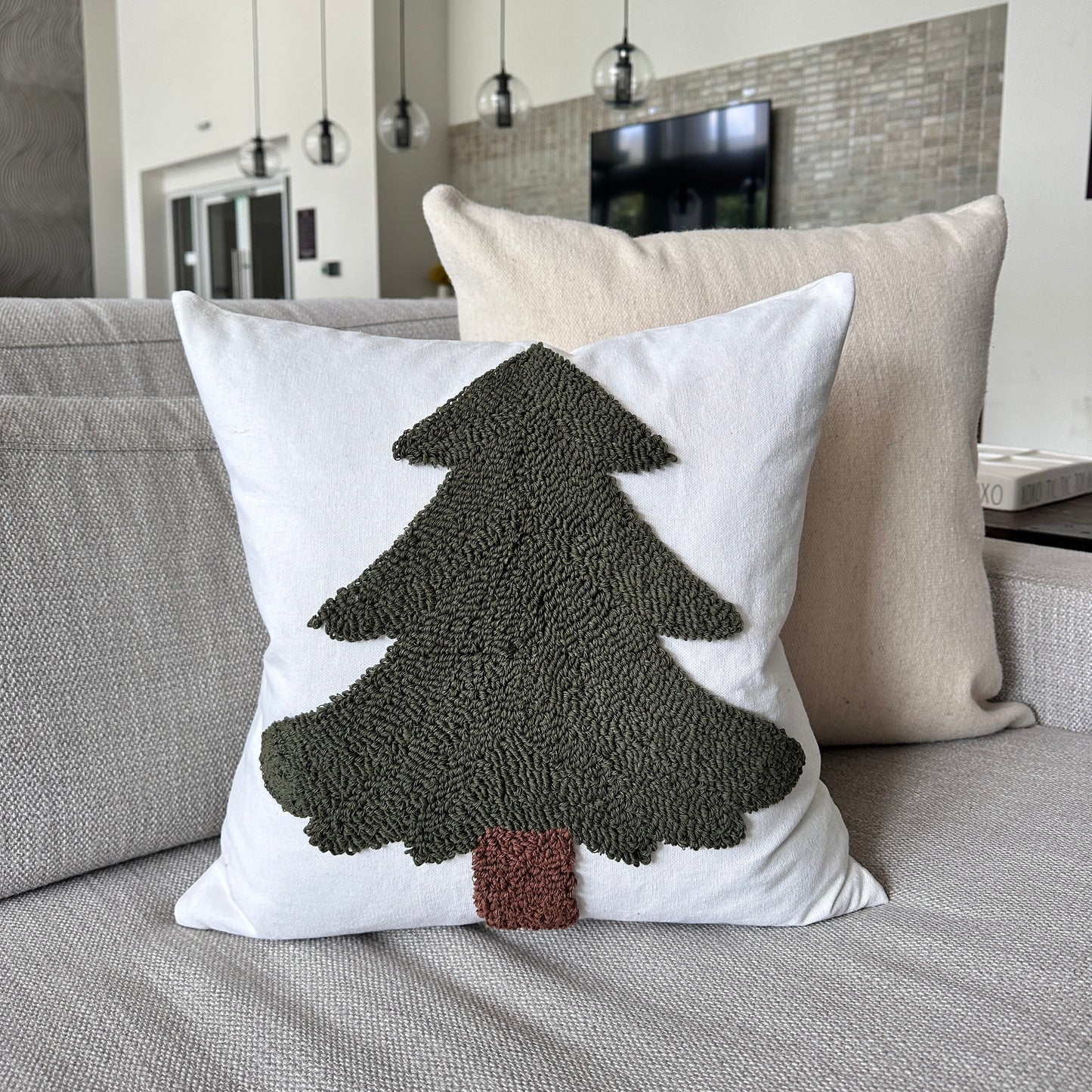 Forest Green Tufted Christmas Tree Pillow Cover
