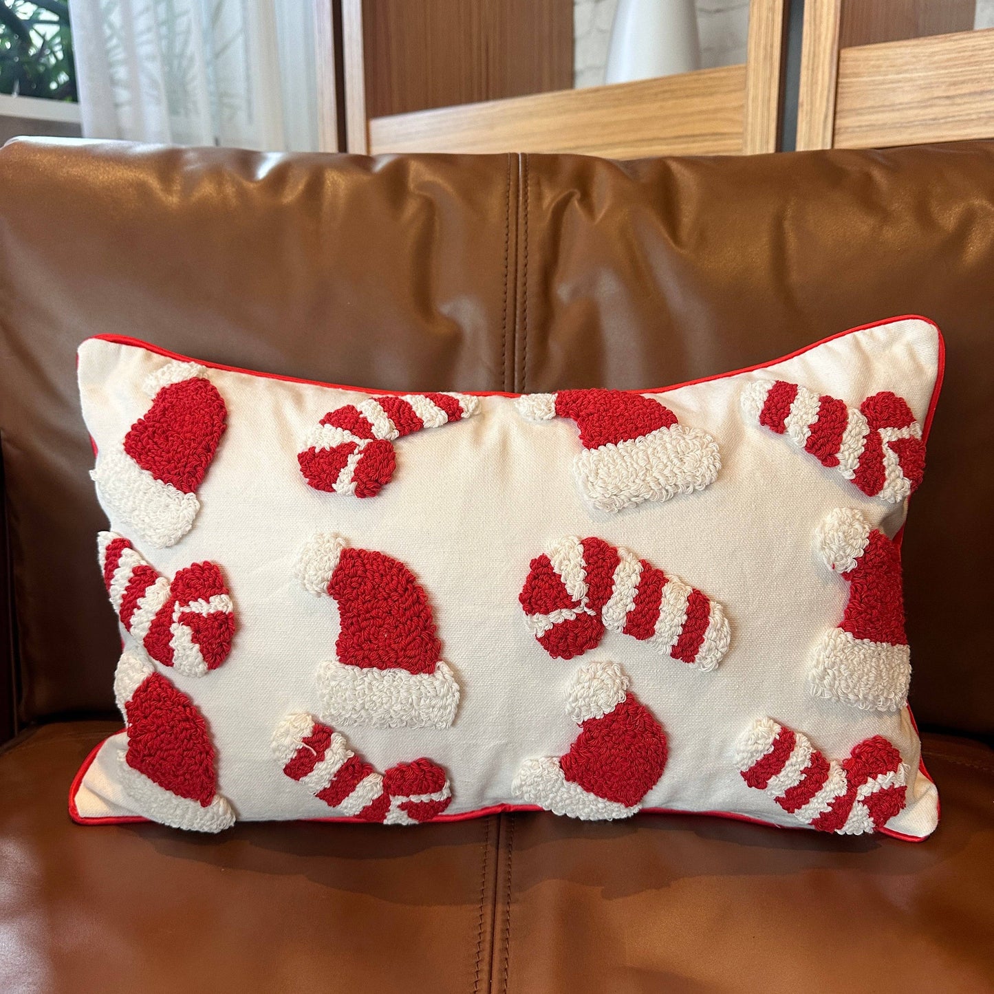 Candy Cane & Santa Hat Lumbar Pillow Cover
