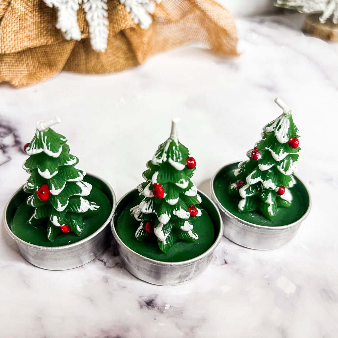 Green Christmas Tree Candle Trio