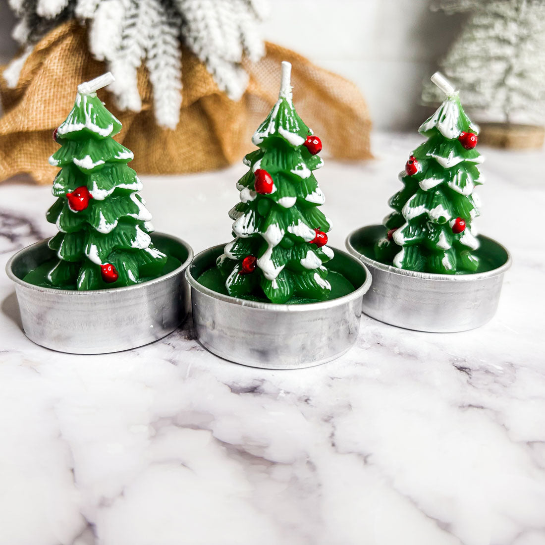 Green Christmas Tree Candle Trio