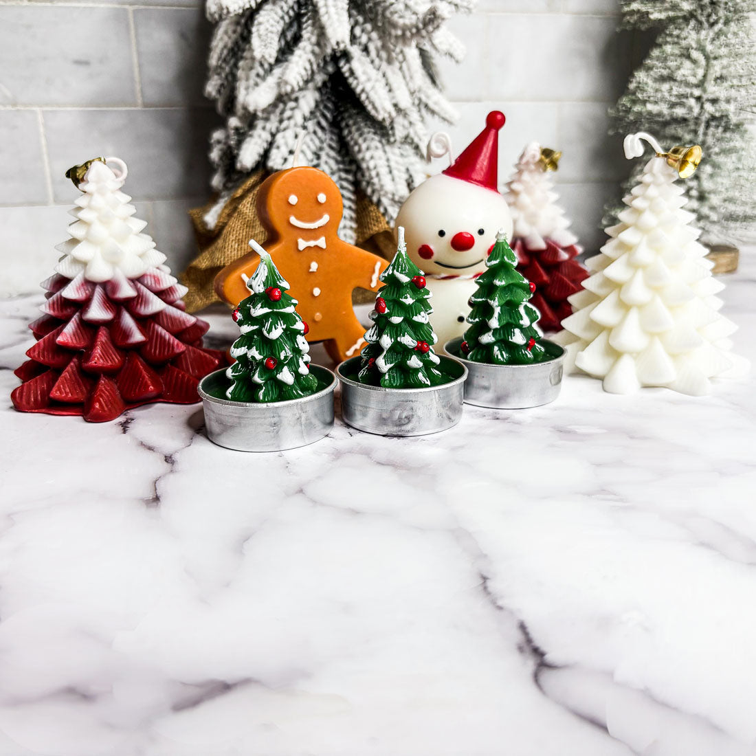 Green Christmas Tree Candle Trio