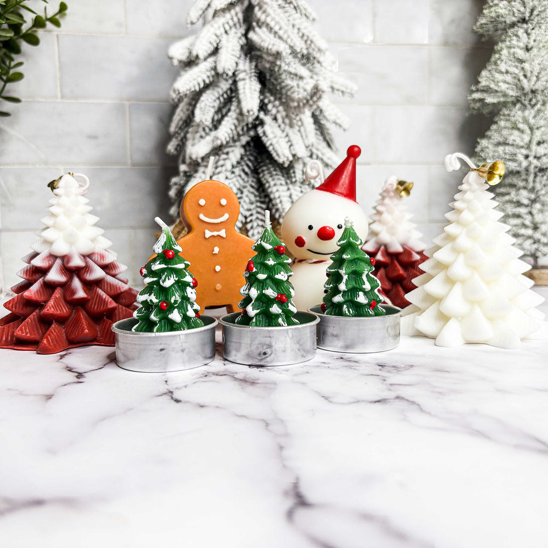 Green Christmas Tree Candle Trio