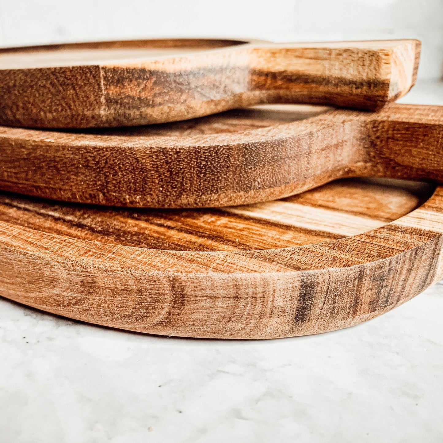 Acacia Wood Leaf-Shaped Serving Trays – Set of 3