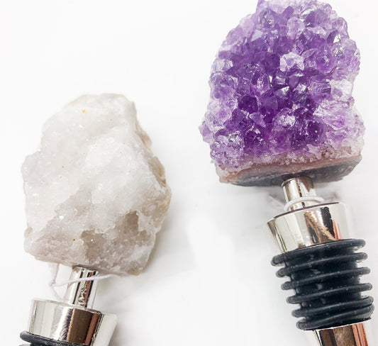 Natural Stone Wine Bottle Stopper - Amethyst, Geode, or Rose Quartz