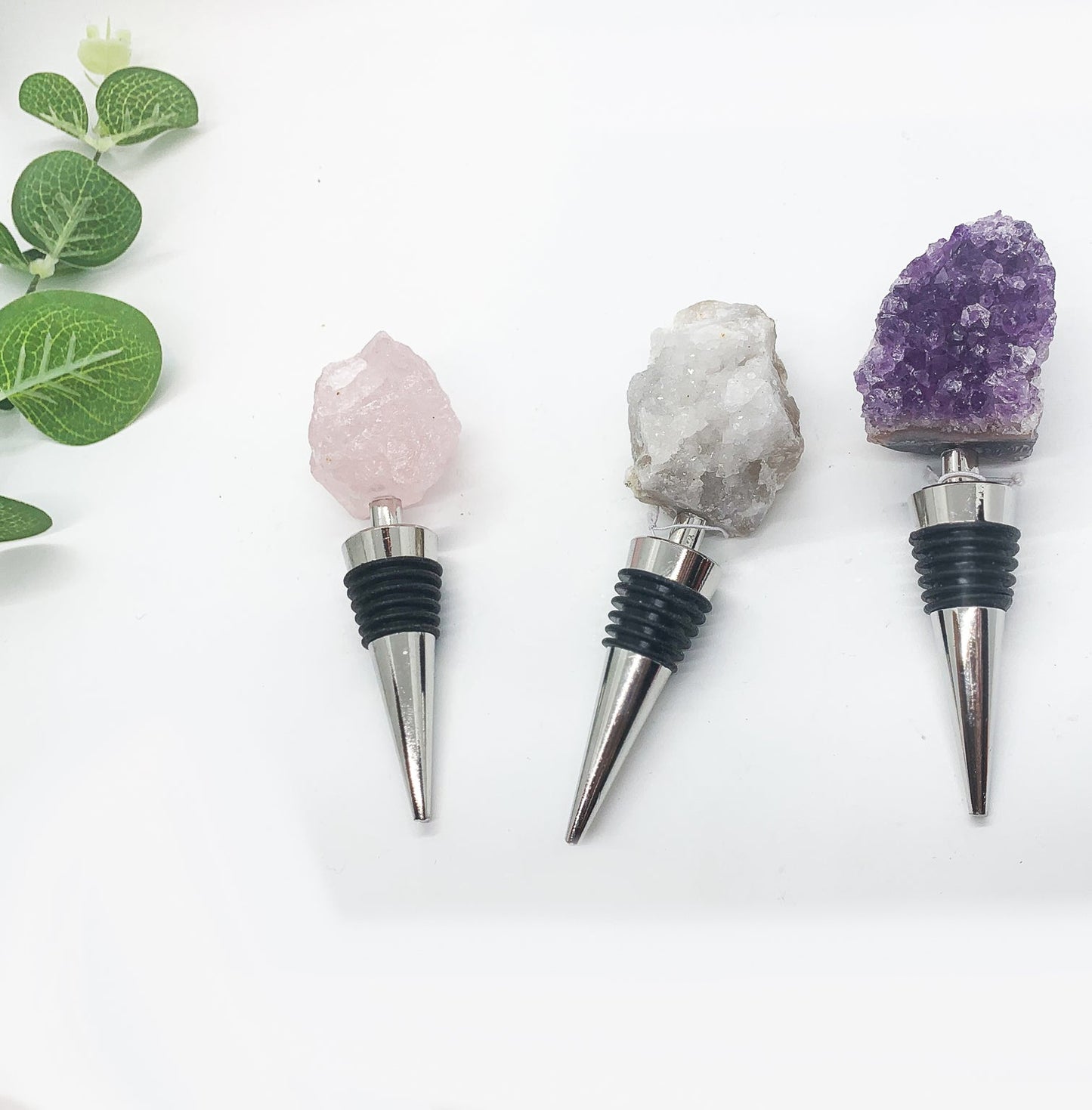 Natural Stone Wine Bottle Stopper - Amethyst, Geode, or Rose Quartz