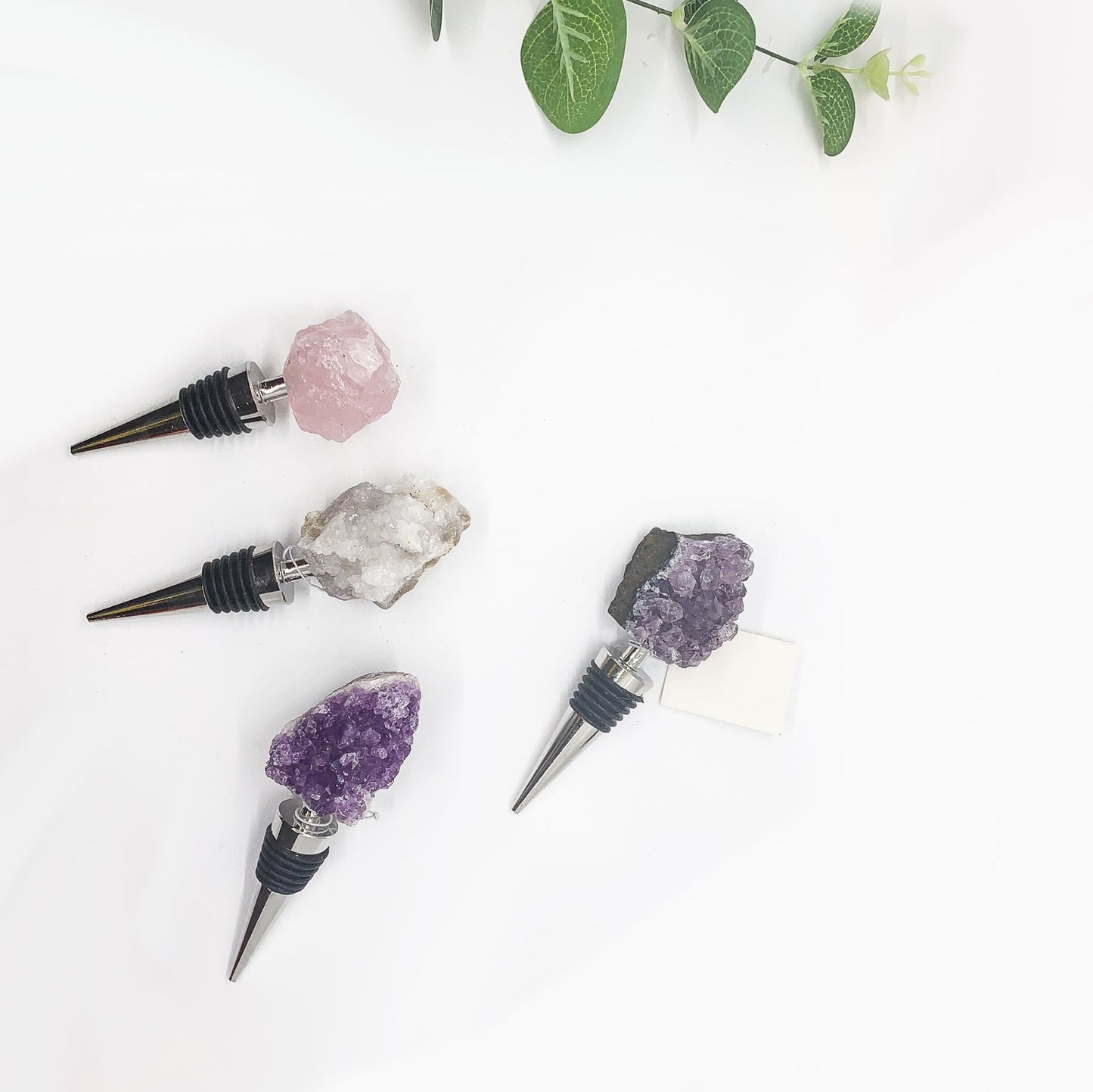 Natural Stone Wine Bottle Stopper - Amethyst, Geode, or Rose Quartz