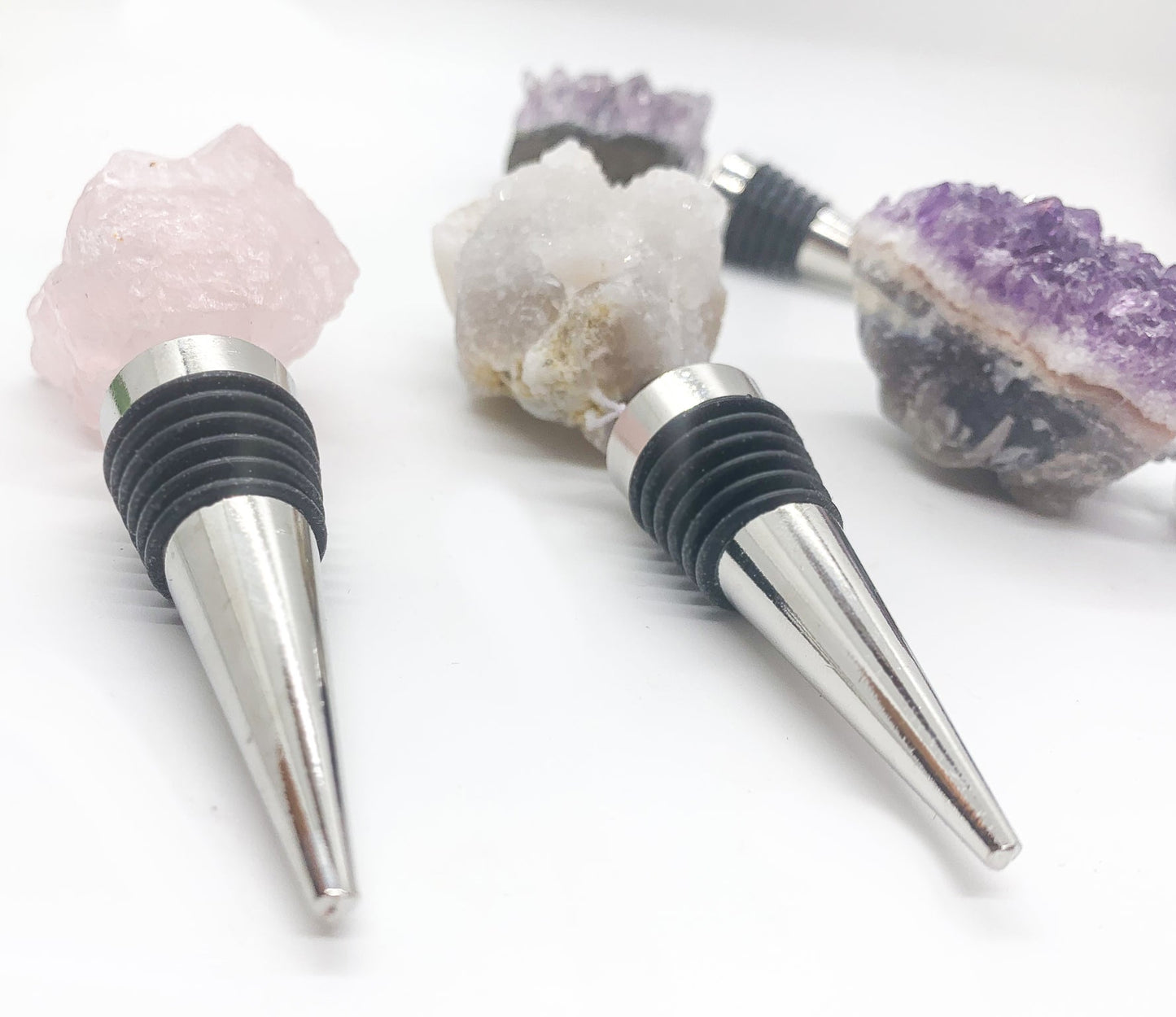 Natural Stone Wine Bottle Stopper - Amethyst, Geode, or Rose Quartz
