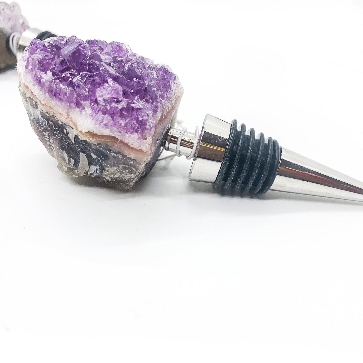 Natural Stone Wine Bottle Stopper - Amethyst, Geode, or Rose Quartz