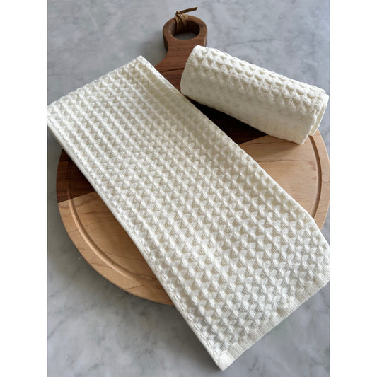 2pc Kitchen Waffle Cream Towel Set